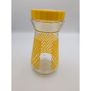 Vintage Yellow Basketweave Glass Juice Carafe Shaker Federal Housewares 24oz Lid